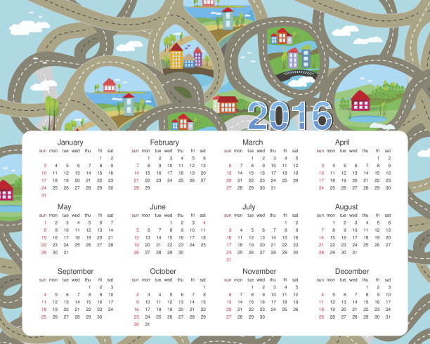 2016年日历-插图。抽象的日历图片下载