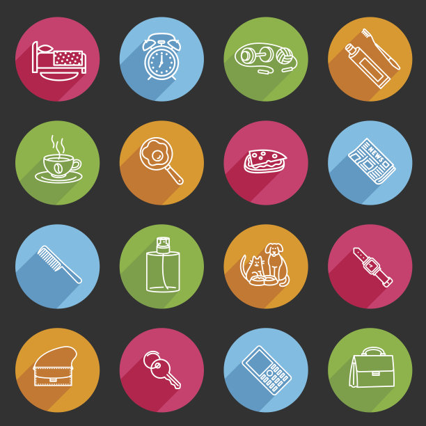 早....白色图标在彩色圈与lohg透明沙图片下载