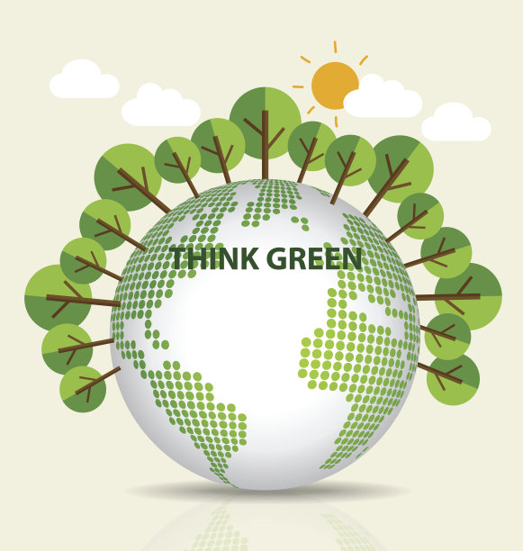 绿色生态地球，绿色地球与树木。矢量图图片下载