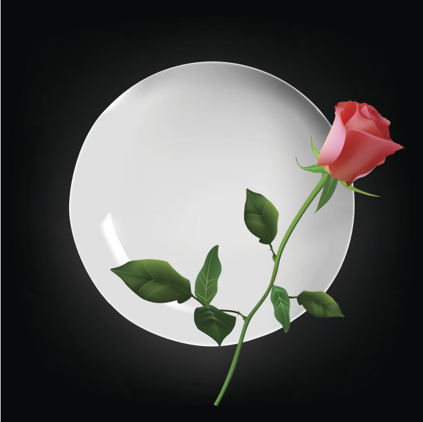 空的白色圆盘子与红玫瑰图片下载