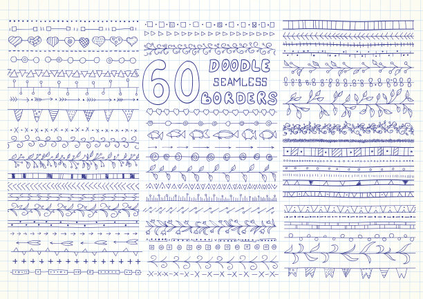收集60矢量无缝涂鸦风格的边界图片下载