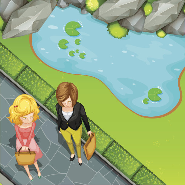 站在池塘边的女人图片下载