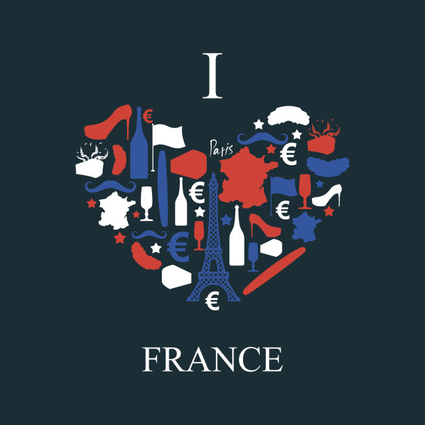我喜欢法国。传统的法国国家标志图片下载
