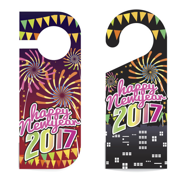 新年快乐2017门衣架矢量插图。图片下载