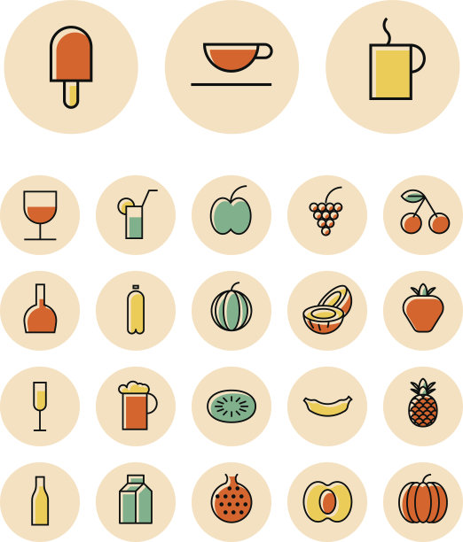 食物和饮料的细线图标图片下载
