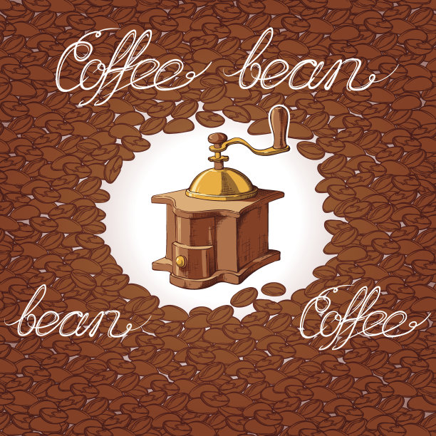 咖啡豆和研磨机图案图片下载