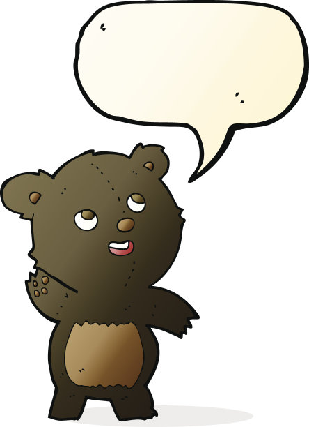 卡通可爱的挥舞着的黑熊泰迪熊与语音泡泡图片下载