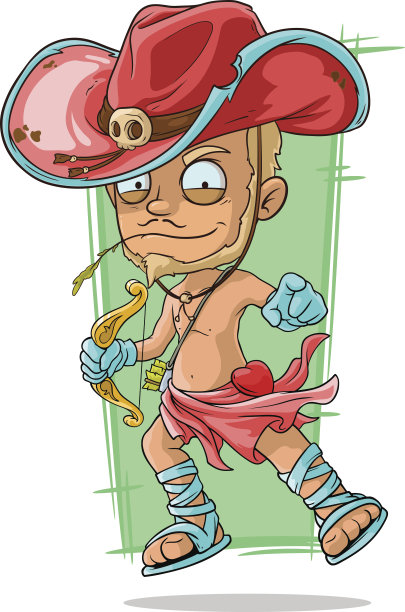 卡通胡子丘比特戴着红帽子图片下载