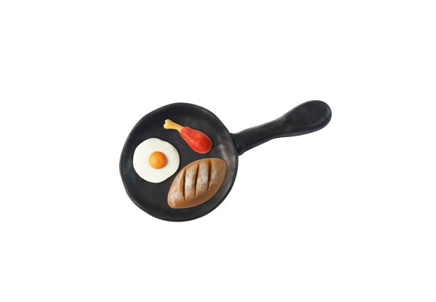 早餐在黑色平底锅模型从日本粘土图片下载
