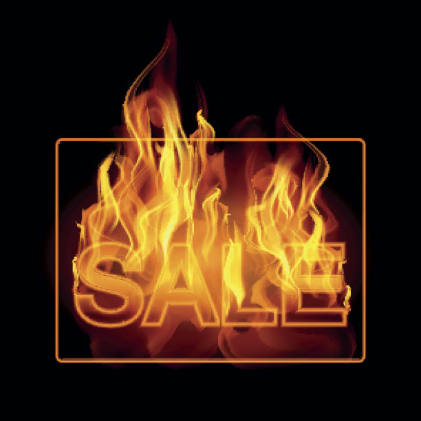 热卖广告牌横幅与发光的文字在火焰。海报。图片下载