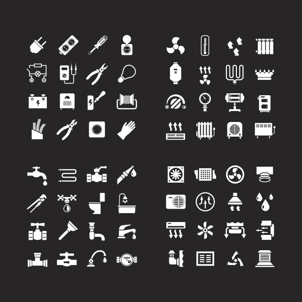 系统图标。设置电力、供暖、管道、通风的图标图片下载