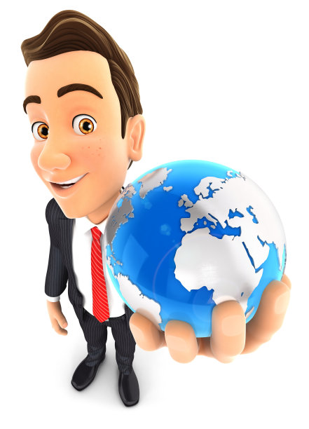 3d商人持有蓝色地球图片下载