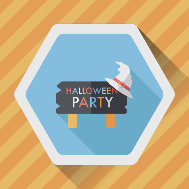 万圣节派对标志与长影子扁平图标，eps10图片下载