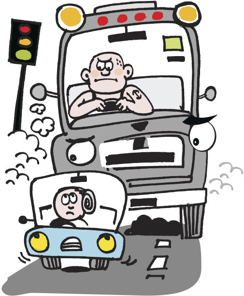 司机被大型卡车尾随的矢量卡通。图片下载