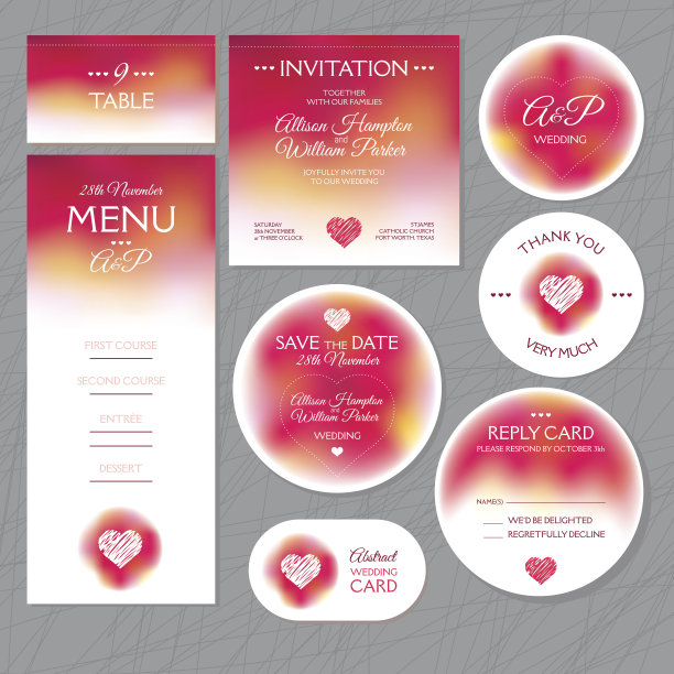 一套现代婚礼卡片图片下载