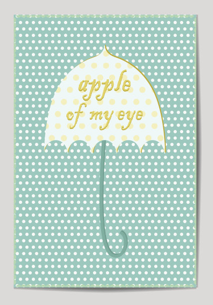 一张以绿色背景为背景的雨伞明信片。复古。图片下载