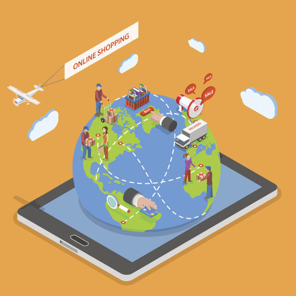 网上购物平面等距矢量概念。图片下载