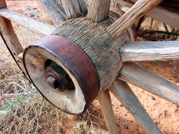 古董木制货车轮轴宏图片下载