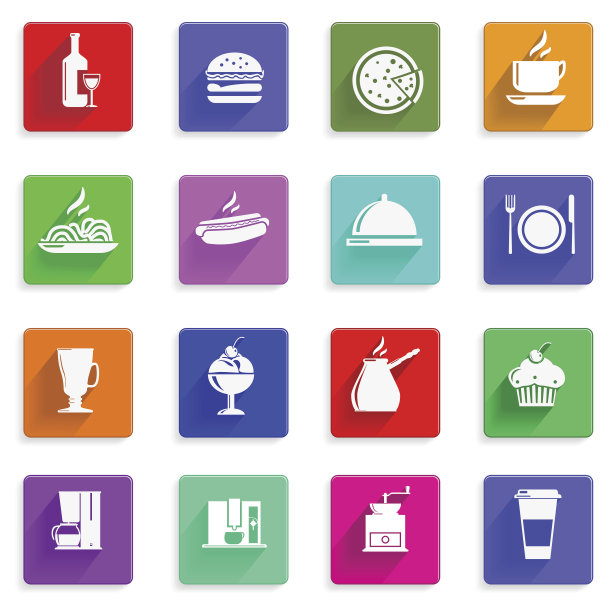 一组带有长阴影的平面图标图片下载