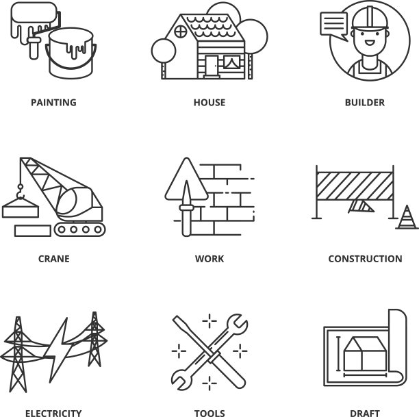 现代线条风格的建筑矢量图标集图片下载