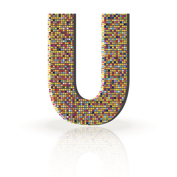 3D矢量字体与反射字母字母U图片下载