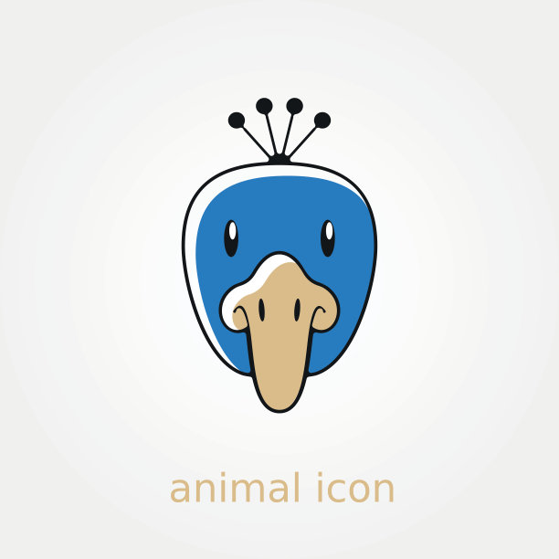 孔雀平图标。动物头向量图片下载