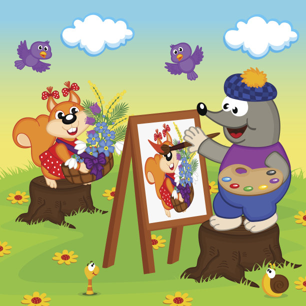 鼹鼠画家为这只松鼠画了一幅肖像图片下载