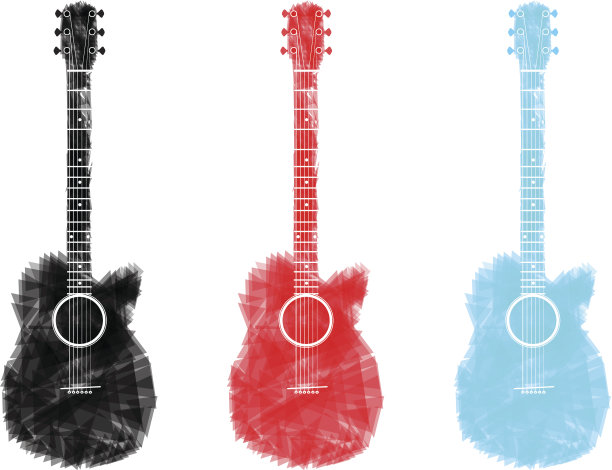 吉他黑红蓝天空抽象孤立图片下载