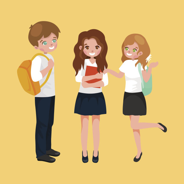 小女孩和小男孩背着书包，背书上学图片下载