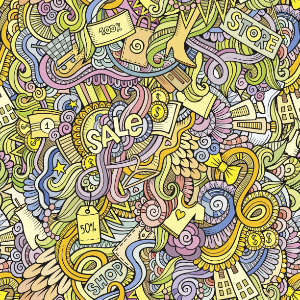 手绘销售购物无缝图案图片下载