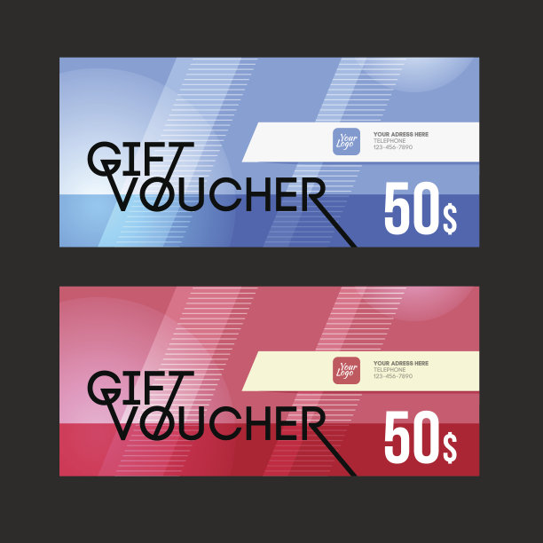 礼品券模板集。两张礼品卡设计。图片下载