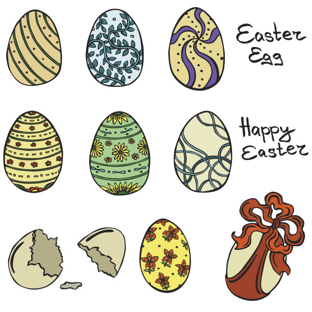 设置复活节物品的矢量插图图片下载