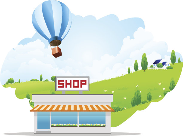 向量景观与商店建筑图片下载