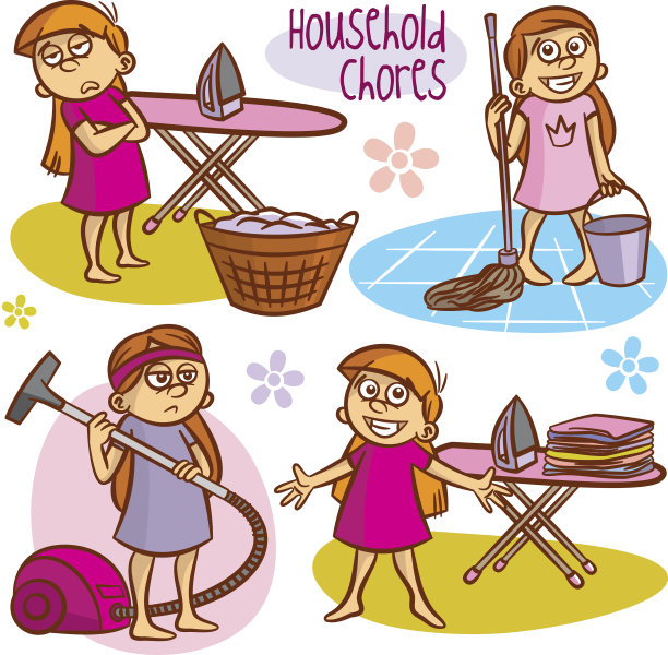 家务活。的孩子。矢量插图图片下载