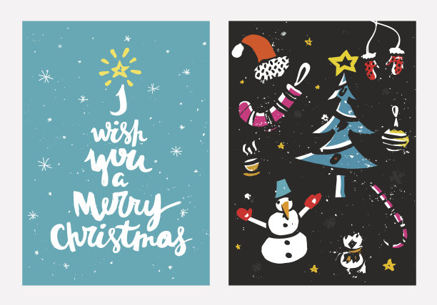 手绘圣诞卡与独特的油墨纹理。向量的节日主题。图片下载