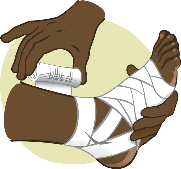 急救人员站立侧视，包扎脚部图片下载