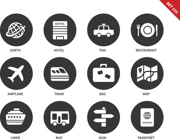 白色背景上的旅行图标图片下载