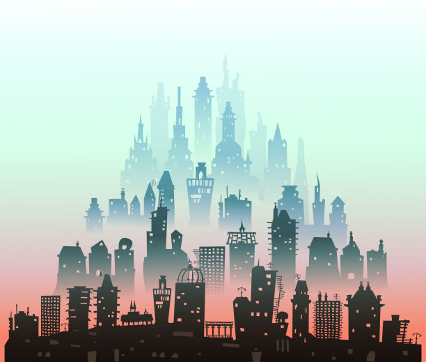 城市景观由不同的建筑剪影组成图片下载