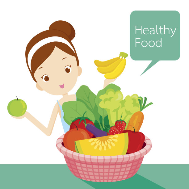 可爱的女孩和干净的食物篮子图片下载