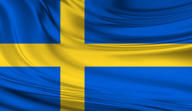 丝绸窗帘上飘扬的瑞典国旗图片下载