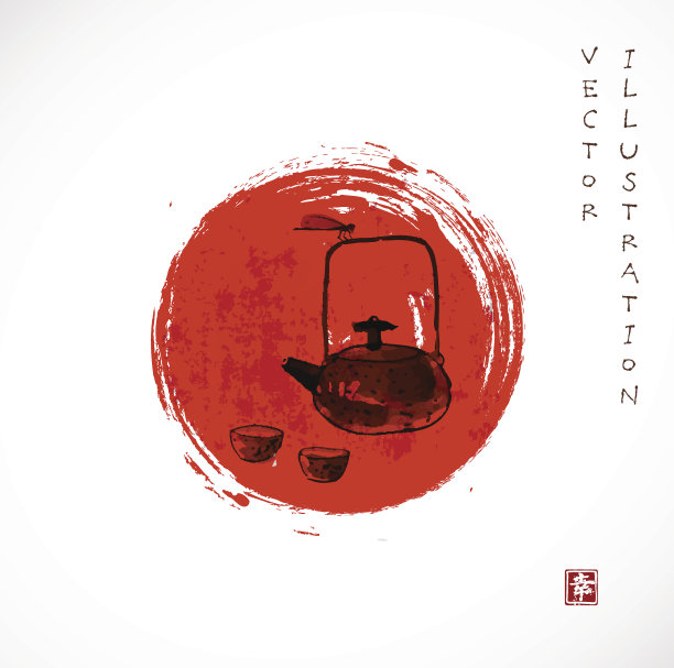 古董茶壶和红日图片下载