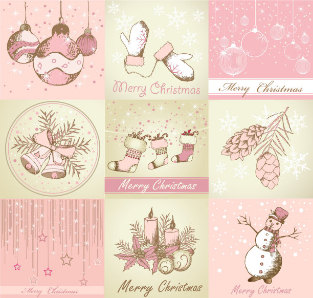 一套圣诞快乐的背景和装饰元素图片下载