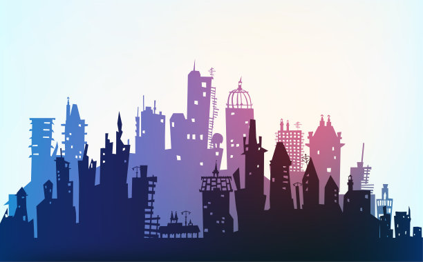 城市背景由建筑剪影构成图片下载