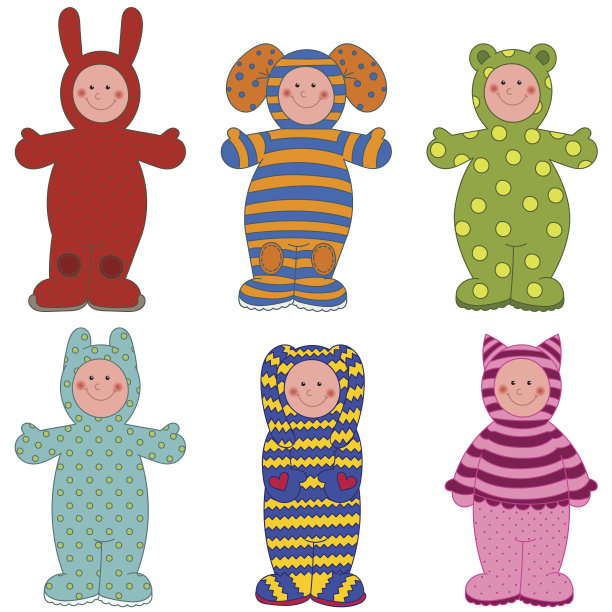 一组穿着有图案的工作服的孩子图片下载