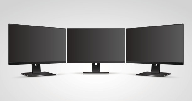 三个电脑显示器与空白屏幕模型素材图片