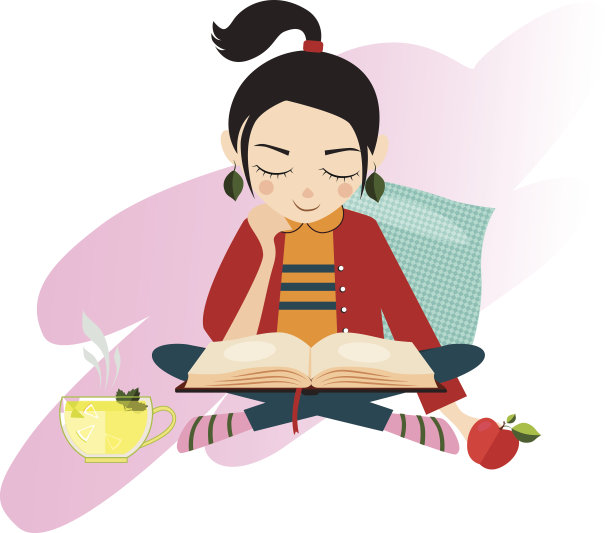 插图小女孩阅读的书图片下载