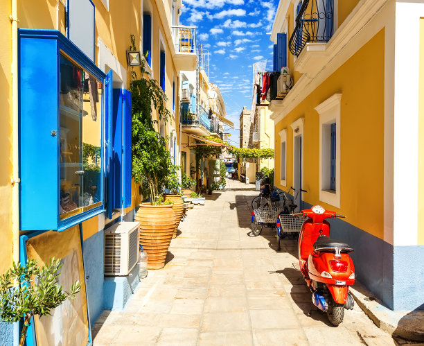 希腊塞米岛图案港口的古老建筑图片下载