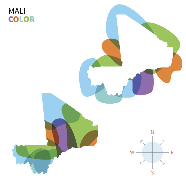 抽象矢量彩色地图的马里透明油漆效果。图片下载