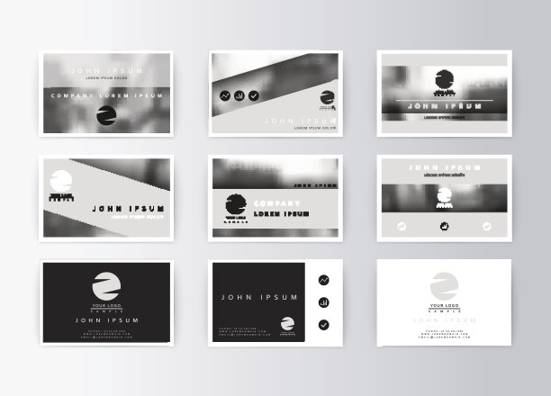 一套名片，灰色背景。模板信息卡片图片下载