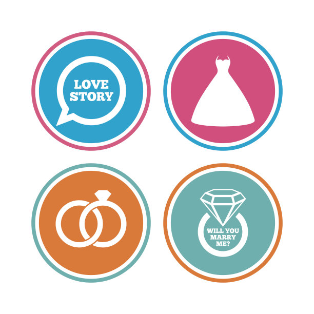 婚纱图标。戒指象征着新娘和新郎。图片下载